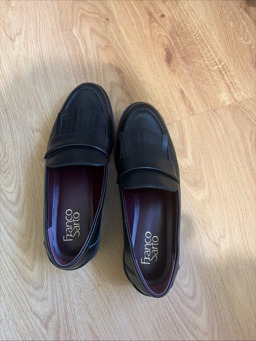 Franco Sarto Black Leather Kiltie Penny Loafers